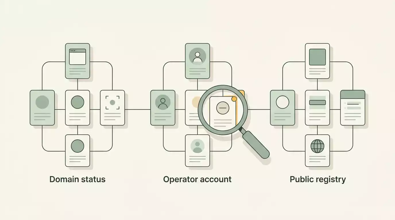 Jaak Casino UKGC register diagram separating jaakcasino.com domain status from operator account